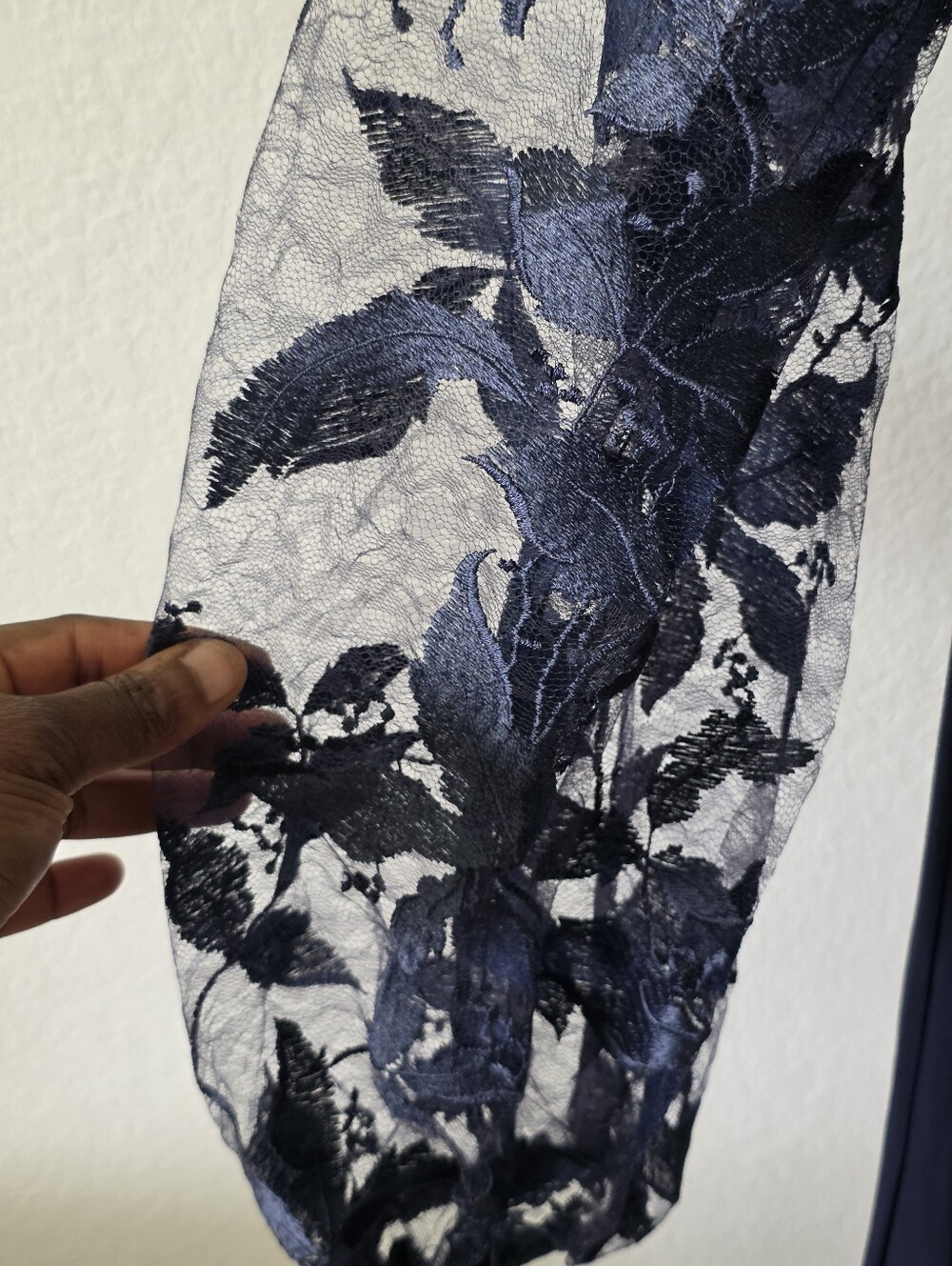 Betsy & Adam NWT 14W Navy Blue Lace Sleeve Ruched Formal Gown $259 Party - Picture 6 of 12